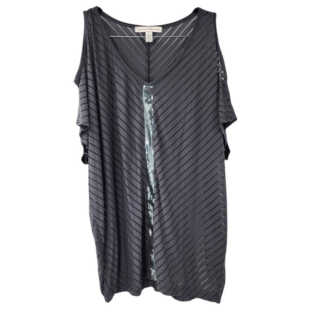 FRENCH LAUNDRY Sheer Cold Shoulder Sequin Short Sleeve Top Womens Size Large L